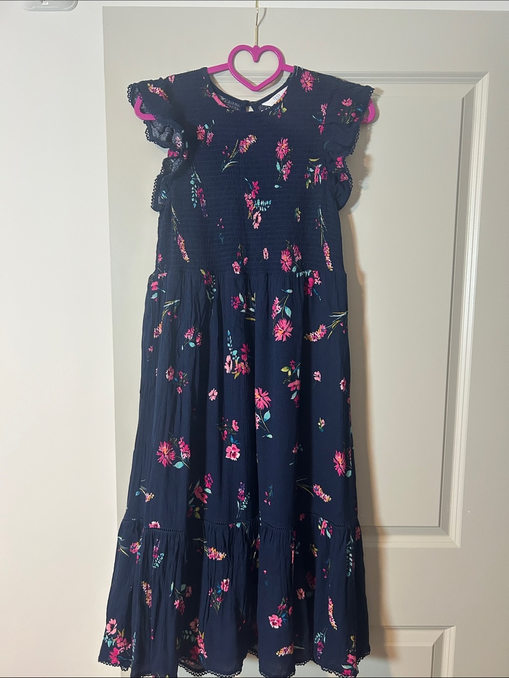 Ladies Navy Floral Smocked Maxi Dress - Time and Tru
